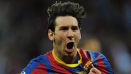 Messi celebrando el segundo gol después de fusilar a Van der Sar