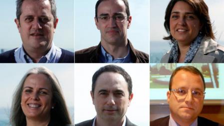 De izquierda a derecha, los cinco tenientes de alcalde del gobierno de Xavier Trias: Joaquim Forn, Antoni Vives, Sònia Recasens, Maite Fandos, Jaume Ciurana y Constatí Serrallonga