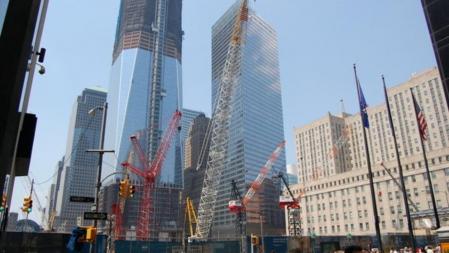 Reconstruccion de la nueva torre en la 'zona cero' de Manhattan, Nueva York, el pasado 5 de agosto de 2011