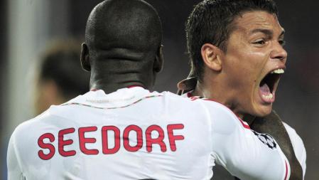 Thiago Silva celebra el gol del Milan ante el Barça