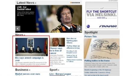 Portada de la edición online de la BBC.