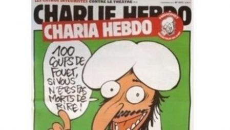 Portada del semanario francés Charlie Hebdo en la que aparece Mahoma en una caricatura satírica en referencia a la imposición de la ley islámica Sharia en Túnez