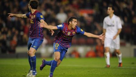 Pedro celebra el primer tanto de su equipo conseguido frente al Real Madrid