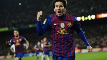 Leo Messi celebra su primer gol ante el Valencia