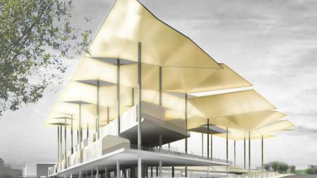 Maqueta virtual del futuro mercado de los Encants Vells, en Glòries