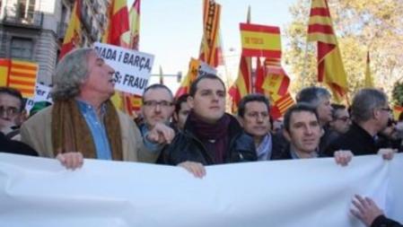 El presidente de Ciutadans, Albert Rivera, en la marcha a favor de la unidad de España que se ha celebrado en Barcelona