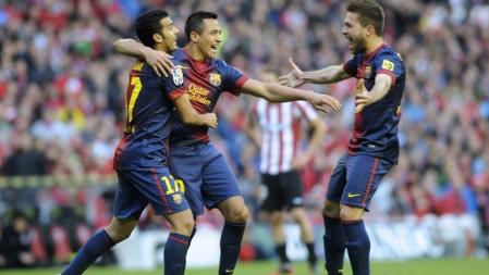 Los jugadores del Barça celebran el segundo gol conseguido frente al AThletic en la Catedral