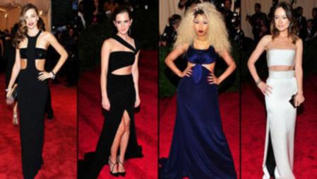 De izquierda a derecha Miranda Kerr, Emma Watson, Nicki Minaj y Olivia Wilde en la alfombra roja del Instituto del Traje en el Museo Metropolitan de Nueva York, donde el tema protagonista de este año era el punk