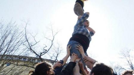 Pilar de 3 d'un dels primers tallers castellers