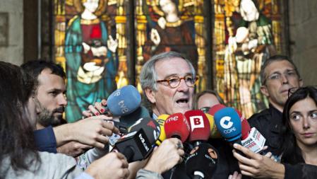 Xavier Trias al salir de la reunión sobre la candidatura Barcelona-Pirineos a los Juegos Olímpicos de Invierno