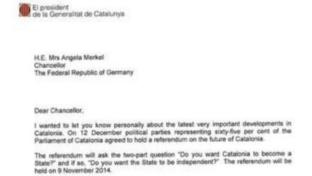 Imagen de la carta remitida por Artur Mas a los principales líderes europeos con la explicación de los motivos para celebrar la consulta sobre la autodeterminación de Catalunya.