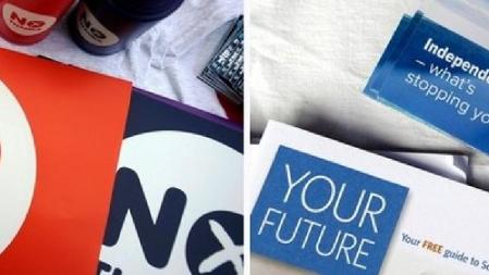 Campaña del 'no' y el 'sí' para el referéndum de Escocia.