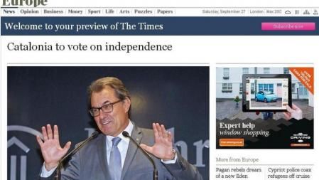 The Times se hace eco de la convocatoria de Artur Mas