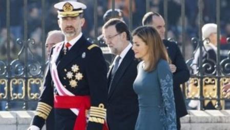 El rey Felipe VI, el presidente del Gobierno, Mariano Rajoy, y la reina Letizia, en la Pascua Militar.