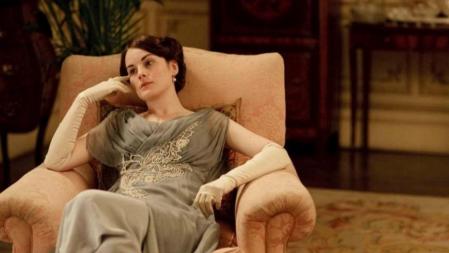 Michelle Dockery en el set de rodaje de Downton abbey.