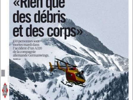 Portada de 'Libération' en la que informa de la tragedia del avión de Germanwings