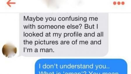 Captura de pantalla de una de las conversaciones entre hombres capturadas a través de los perfiles falsos en Tinder