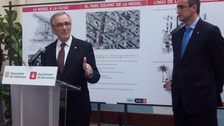El alcalde de Barcelona, Xavier Trias, durante el acto institucional de inicio de derribo del centro abierto de La Model
