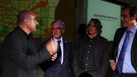 Vicente Guallart, Xavier Trias, Willy Müller y Antoni Vives en un acto sobre el modelo urbanístico de Barcelona en la campaña electoral de 2011