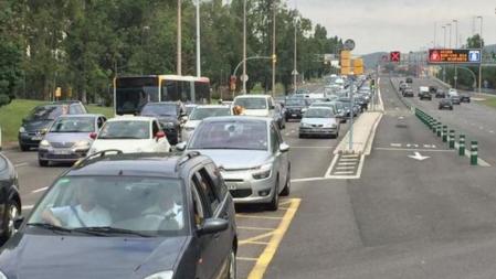 Retenciones en la Avenida Meridiana de Barcelona durante la Diada