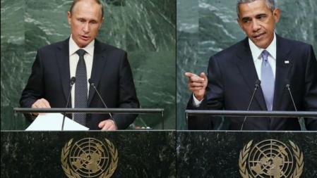 Putin y Obama durante sus intervenciones en la Asamblea General de la ONU