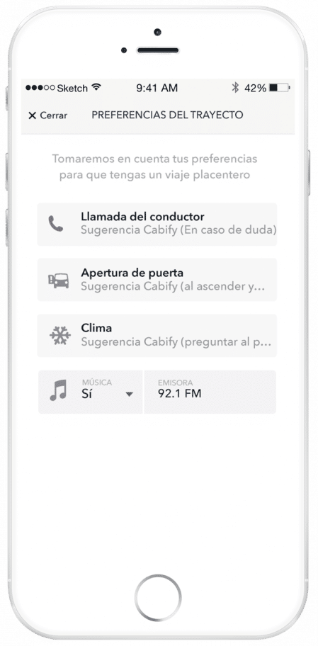 Las preferencias del trayecto se indican previamente a través de la aplicación o la web de Cabify