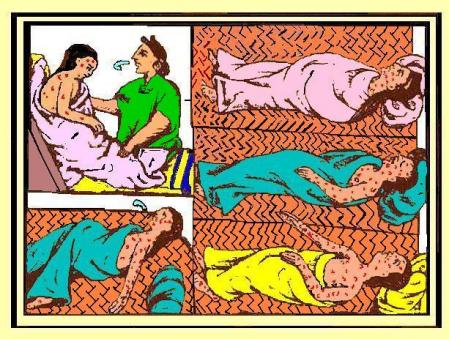 Dibujo en el 'Códice Florentin'o reflejando el impacto del mal entre los indígenas mesoamericanos.