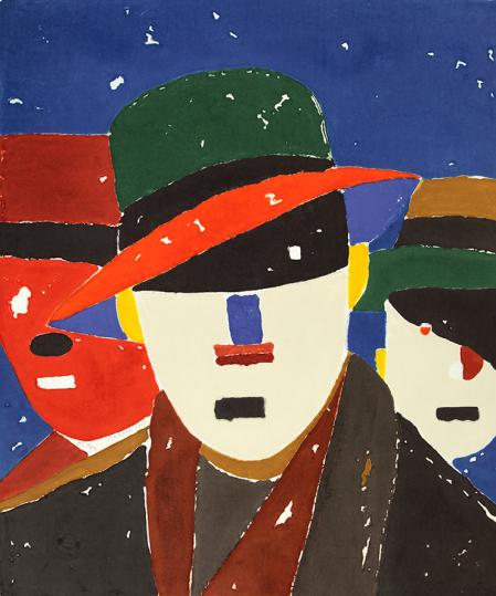 Brelan (azul), de Eduardo Arroyo, 2018. Aguagrabado (8 colores). 76 x 64 cm.