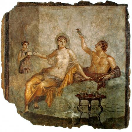 Frescos en Ercolano representando un banquete