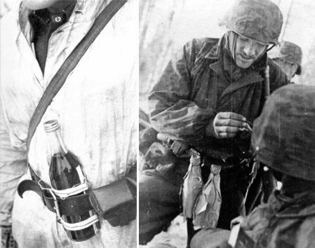 Soldado finlandés con un cóctel molotov en la guerra de Invierno (izqda.) y uno alemán en el frente oriental durante la II Guerra Mundial