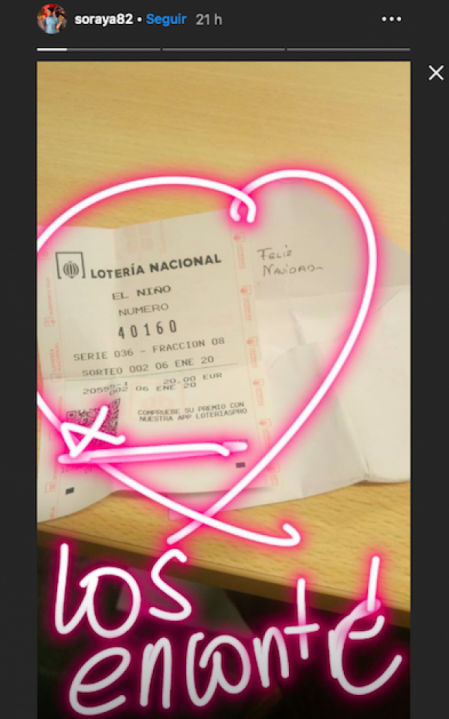 Instagram de Soraya Arnelas con los decimos premiados encontrados