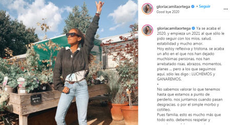 Gloria Camila cuenta en Instagram que su familia ha dado positivo por Covid-19.