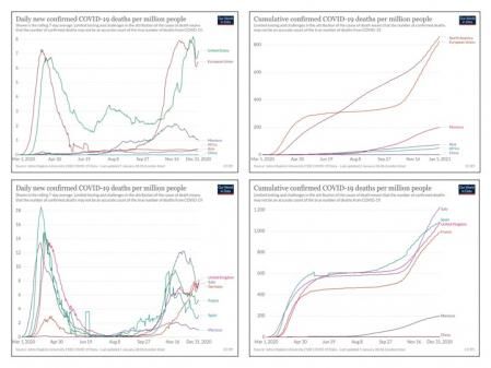 Curvas de la incidencia de muerte por la Covid-19.