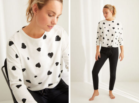 Pijama largo de algodón de corazones