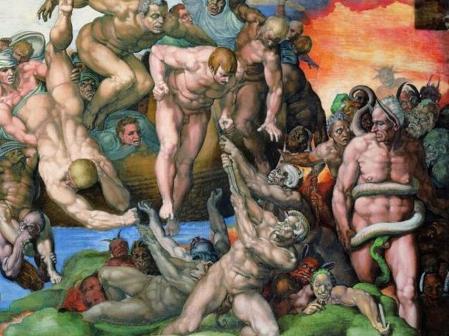 Miguel Ángel se vengó de las críticas de Biaggio de Cesena poniendo su rostro a Minos, con orejas de burro y el pene atrapado en la boca de una serpiente