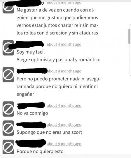 Captura de pantalla de una conversación entre un ‘sugar daddy’ y una posible ‘sugar baby’