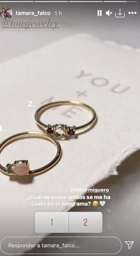 Las alianzas de Tamara Falcó en una historia de Instagram