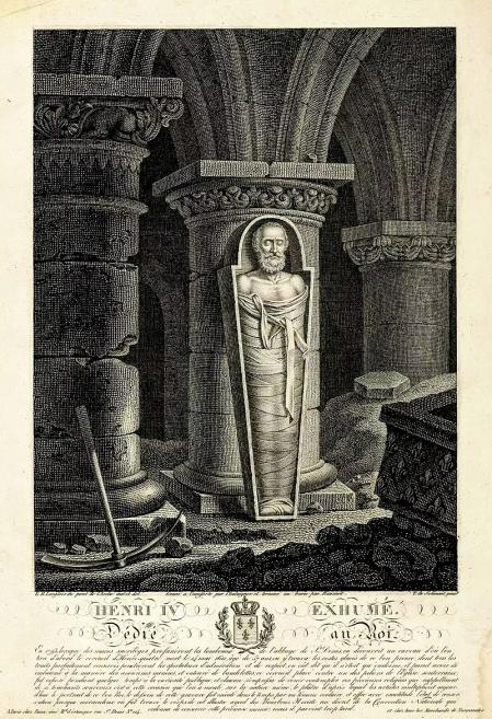 'Enrique IV exhumado', grabado a partir de una pintura de François Gabriel Théodore Basset de Jolimont.