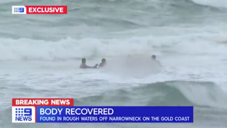 El presentador del tiempo Luke Bradnam trata de rescatar a un surfista