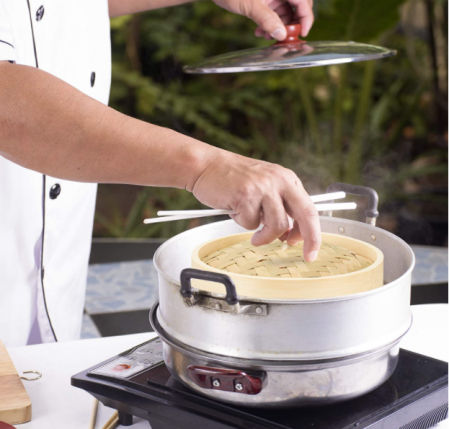 Vaporera de bambú de dos niveles