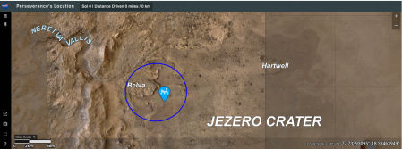 Imagen del mapa interactivo de los pasos del Perseverance en Marte