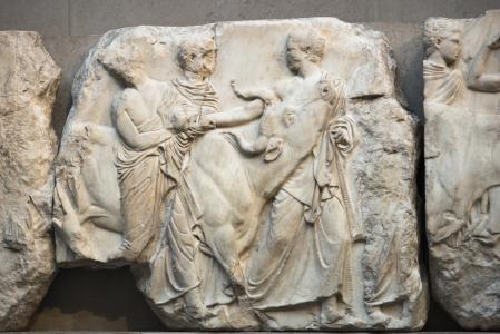England, London, British Museum, Elgin Marbles from the Parthenon in Athens 4th century BC.