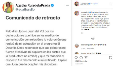 Juan del Val acepta las disculpas de Agatha Ruiz de la Prada.