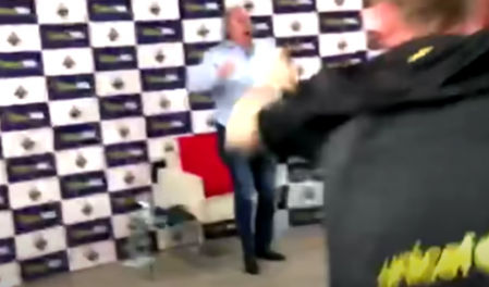 Reacción de Pedrerol ante un gol del Barça.