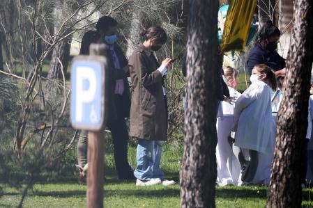 Journalist Sara Carbonero and sons in Madrid on Saturday, 13 March 2021.