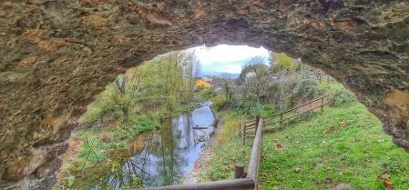 Puente medieval sobre el río Fluvià.