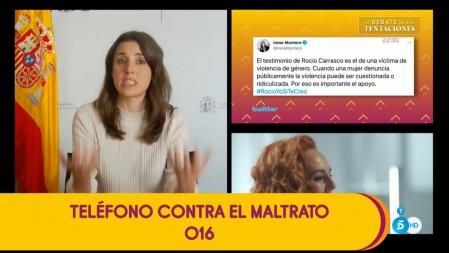 Irene Montero entra en directo en 'Sálvame' para apoyar a Rocío Carrasco.