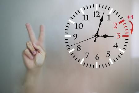 Daylight Saving Time. DST. Wall Clock going to winter time. Turn time forward. Abstract photo of changing time at spring. (Daylight Saving Time. DST. Wall Clock going to winter time. Turn time forward. Abstract photo of changing time at spring., ASCII