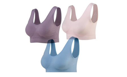 Lemef, sujetador deportivo sin costuras ni aros y con almohadillas extraíbles (pack de 3)