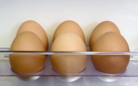 Huevos en una huevera de nevera